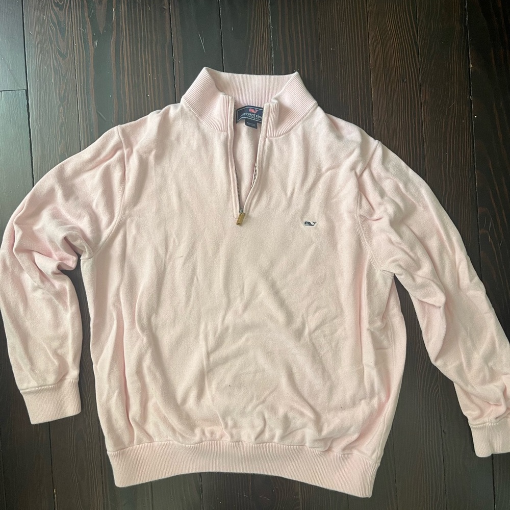 Vineyard Vines Pink Zip Up Sweater with Ribbed Collar